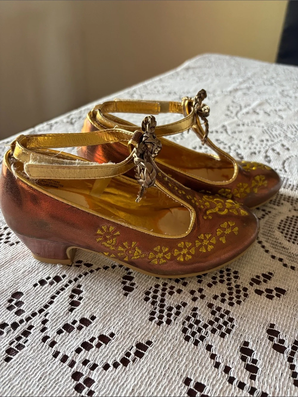 Disney Girls Metallic Bronze Gold Embroidered Dress Shoes